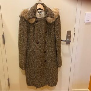 Vintage Jcrew Wool Jacket with removable fur hood. Size 14.
